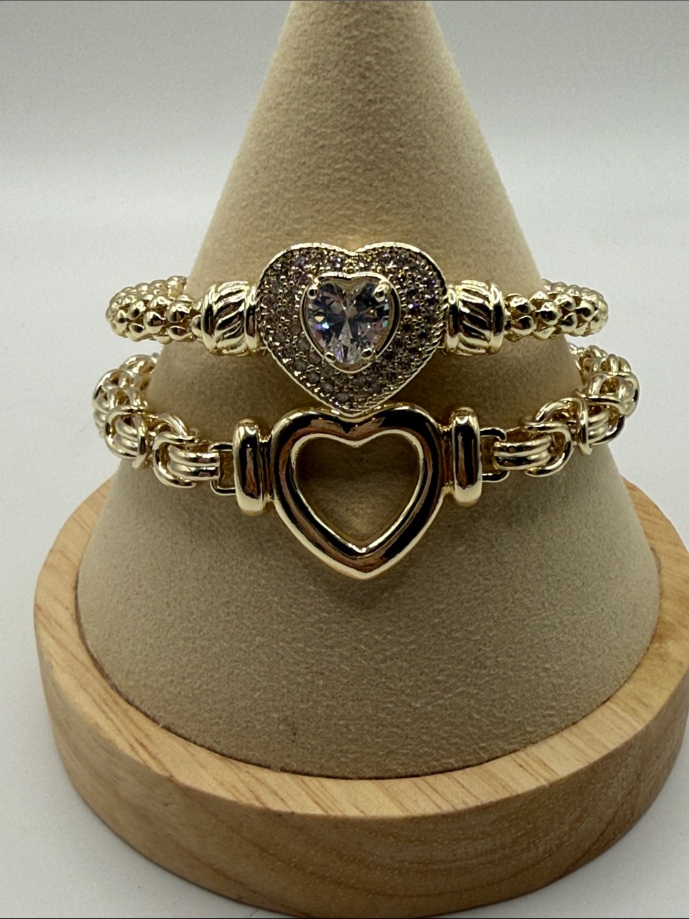 Gold Heart Charm Bracelet Set with Cubic Zirconia Accent for Tonya!